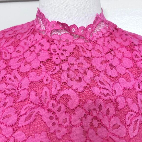 H&M Women's Pink Lace Mock Neck Mini Bodycon Dress - Picture 4 of 6